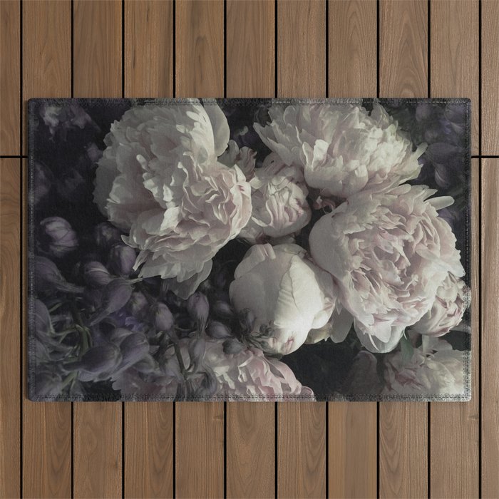 Peonies pale pink and white floral bunch Outdoor Rug Gallery Image 1