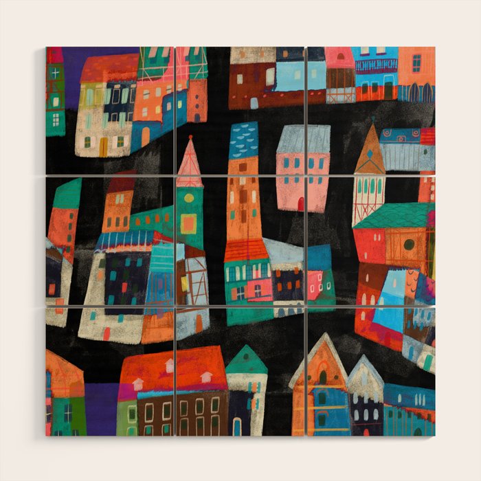 Neon Village Wood Wall Art Gallery Image 1
