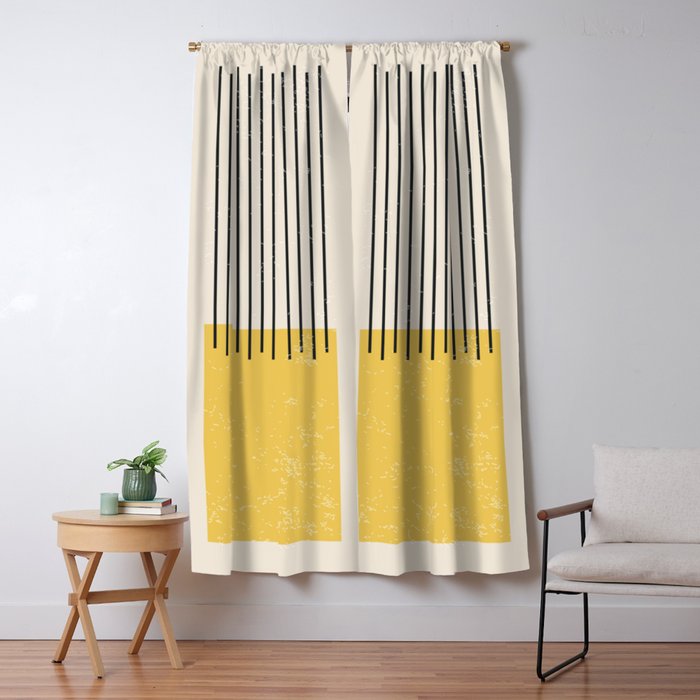 Yellow Lemon Square Stripes Mid Century Modern Minimalist Rothko Inspired Colourfield Stripes Window Curtain Gallery Image 1