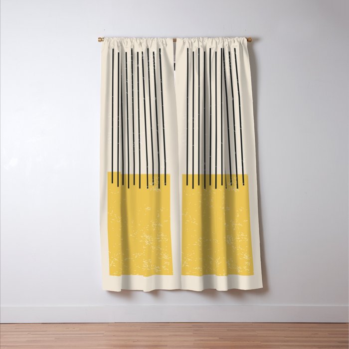 Yellow Lemon Square Stripes Mid Century Modern Minimalist Rothko Inspired Colourfield Stripes Window Curtain Gallery Image 3