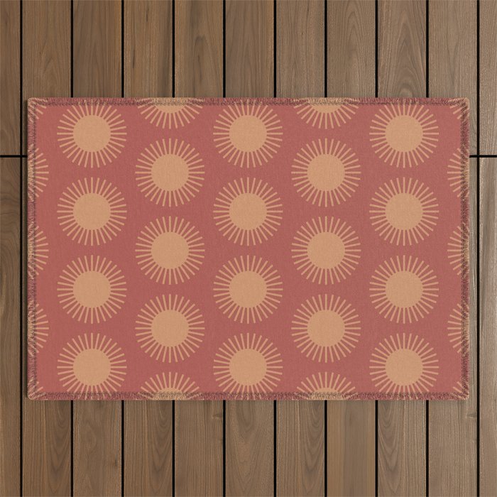 Boho Summer Sun Pattern XIV Earthy Pink and Beige Outdoor Rug Gallery Image 1