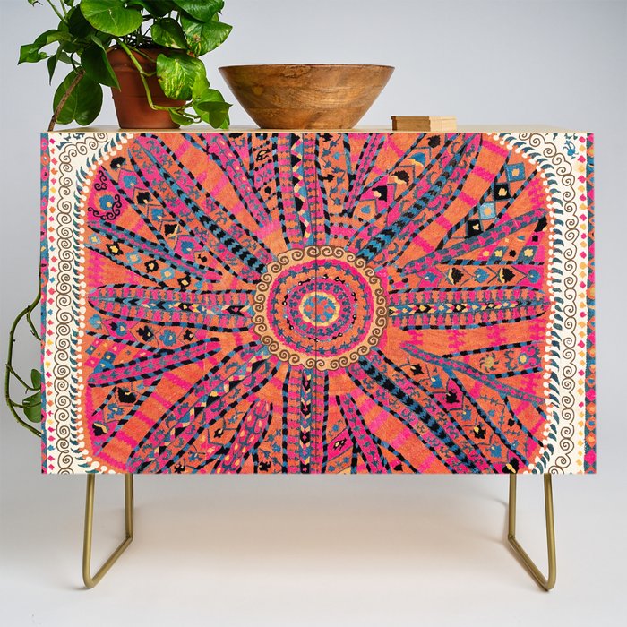 Large Medallion Suzani Bokhara Uzbekistan Embroidery Print Credenza Gallery Image 1