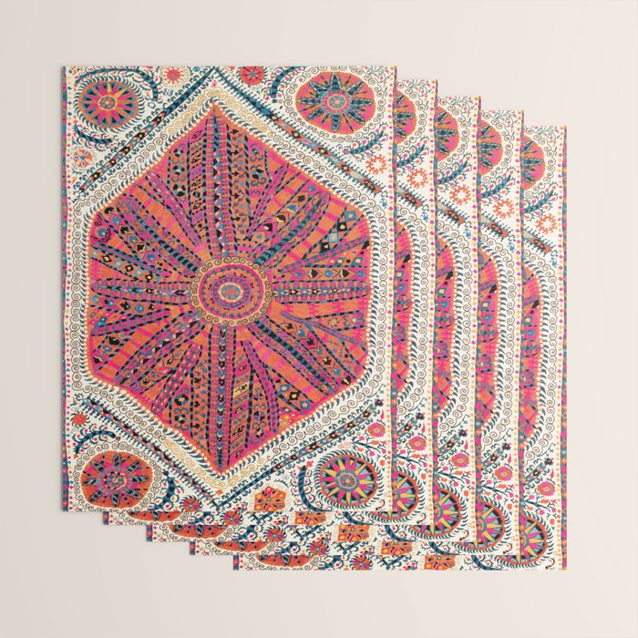 Large Medallion Suzani Bokhara Uzbekistan Embroidery Print Wrapping Paper Gallery Image 3