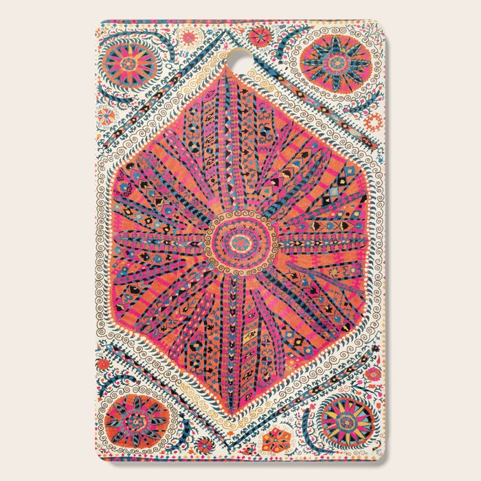 Large Medallion Suzani Bokhara Uzbekistan Embroidery Print Cutting Board Gallery Image 1