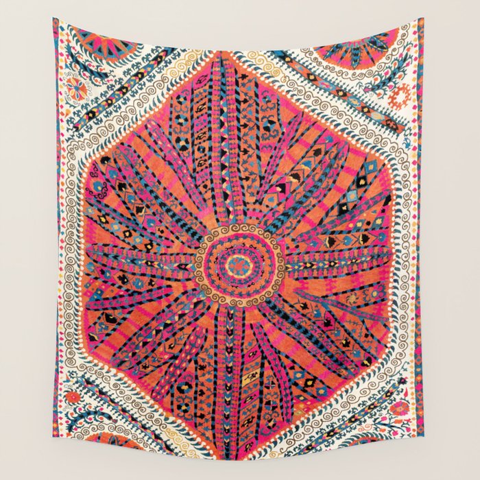 Large Medallion Suzani Bokhara Uzbekistan Embroidery Print Wall Tapestry Gallery Image 1