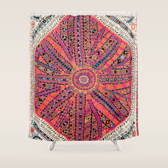Large Medallion Suzani Bokhara Uzbekistan Embroidery Print Shower Curtain Gallery Image 1