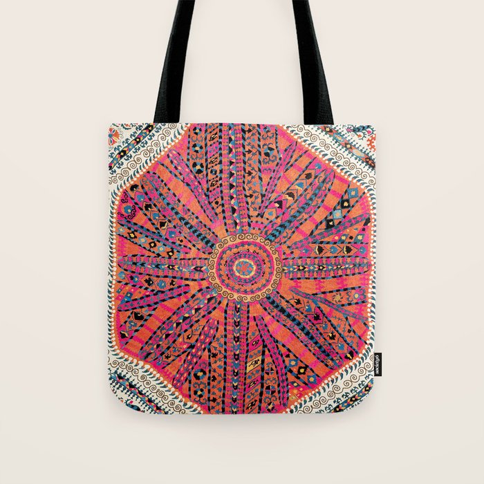 Large Medallion Suzani Bokhara Uzbekistan Embroidery Print Tote Bag Gallery Image 1