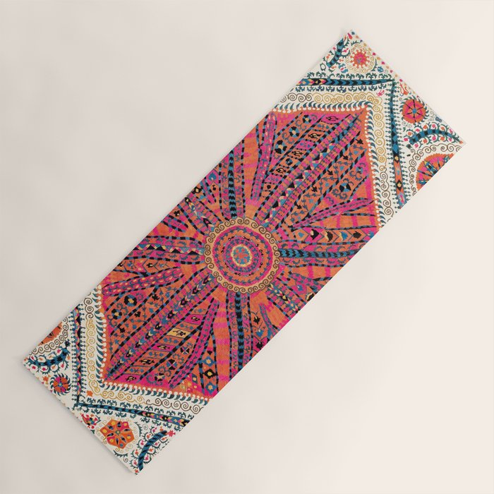 Large Medallion Suzani Bokhara Uzbekistan Embroidery Print Yoga Mat Gallery Image 1