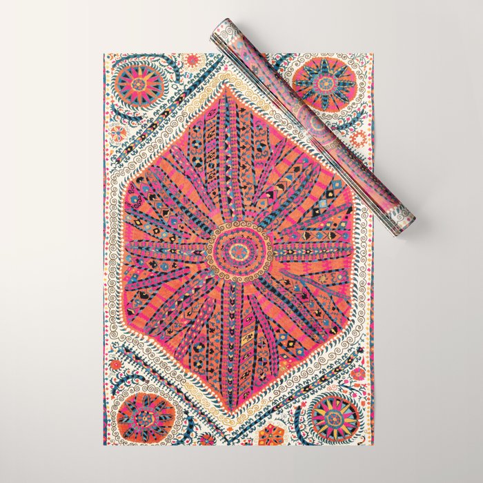 Large Medallion Suzani Bokhara Uzbekistan Embroidery Print Wrapping Paper Gallery Image 1
