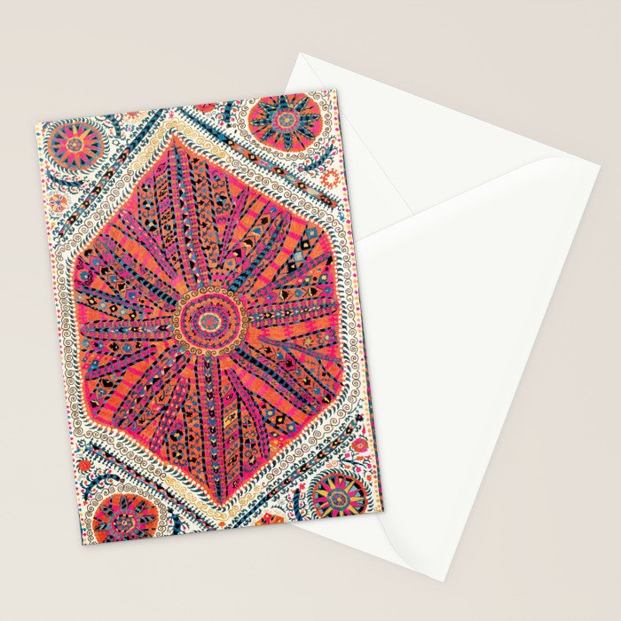 Large Medallion Suzani Bokhara Uzbekistan Embroidery Print Stationery Card Gallery Image 2