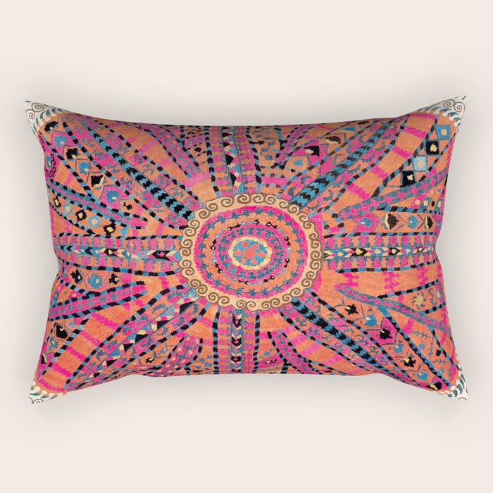 Large Medallion Suzani Bokhara Uzbekistan Embroidery Print Rectangular Pillow Gallery Image 1
