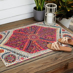 Large Medallion Suzani Bokhara Uzbekistan Embroidery Print Outdoor Rug Gallery Image 2