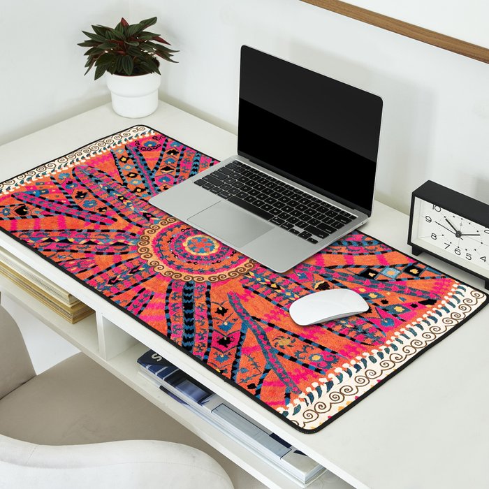 Large Medallion Suzani Bokhara Uzbekistan Embroidery Print Desk Mat Gallery Image 2