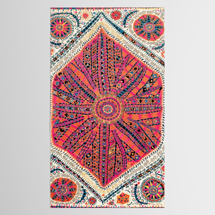 Large Medallion Suzani Bokhara Uzbekistan Embroidery Print Tablecloth Gallery Image 2