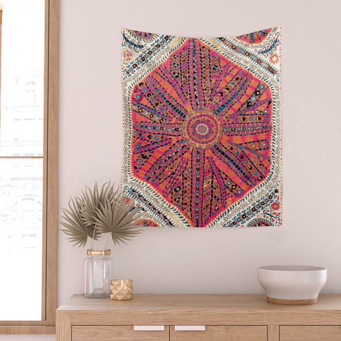 Large Medallion Suzani Bokhara Uzbekistan Embroidery Print Wall Tapestry Gallery Image 2