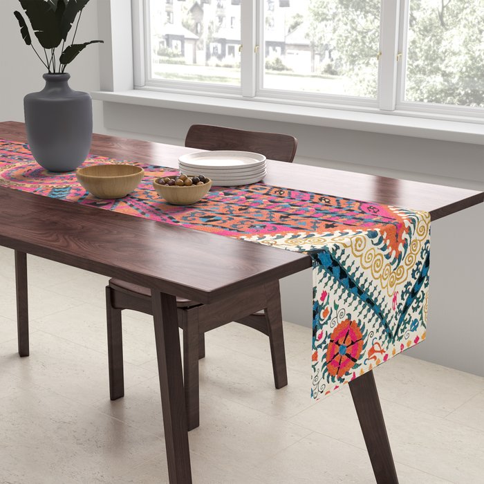 Large Medallion Suzani Bokhara Uzbekistan Embroidery Print Table Runner Gallery Image 2