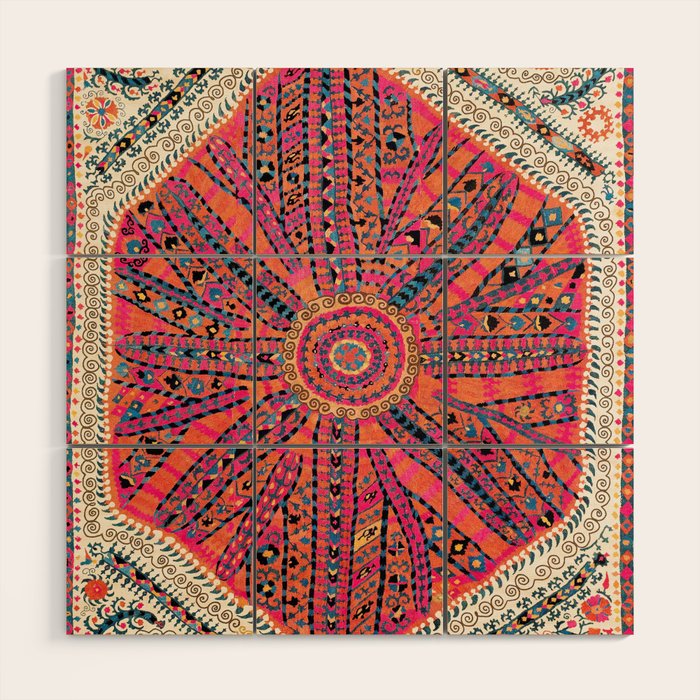 Large Medallion Suzani Bokhara Uzbekistan Embroidery Print Wood Wall Art Gallery Image 1