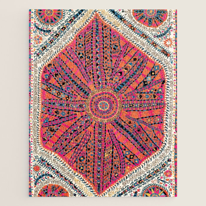 Large Medallion Suzani Bokhara Uzbekistan Embroidery Print Jigsaw Puzzle Gallery Image 1