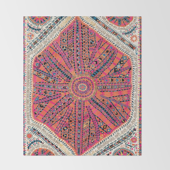 Large Medallion Suzani Bokhara Uzbekistan Embroidery Print Throw Blanket Gallery Image 2