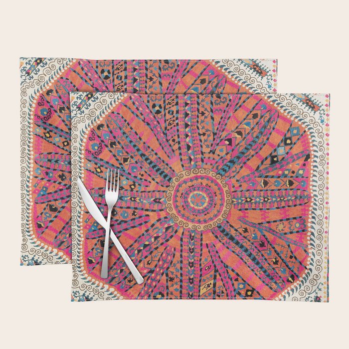 Large Medallion Suzani Bokhara Uzbekistan Embroidery Print Placemat Gallery Image 1