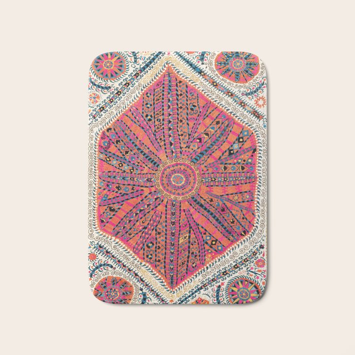 Large Medallion Suzani Bokhara Uzbekistan Embroidery Print Bath Mat Gallery Image 1