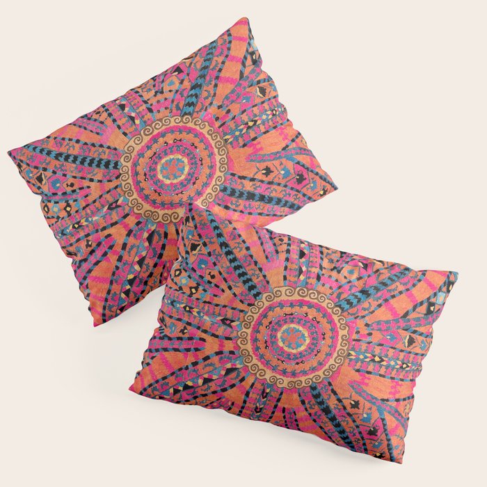 Large Medallion Suzani Bokhara Uzbekistan Embroidery Print Pillow Sham Gallery Image 3