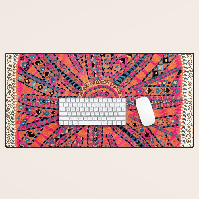 Large Medallion Suzani Bokhara Uzbekistan Embroidery Print Desk Mat Gallery Image 1