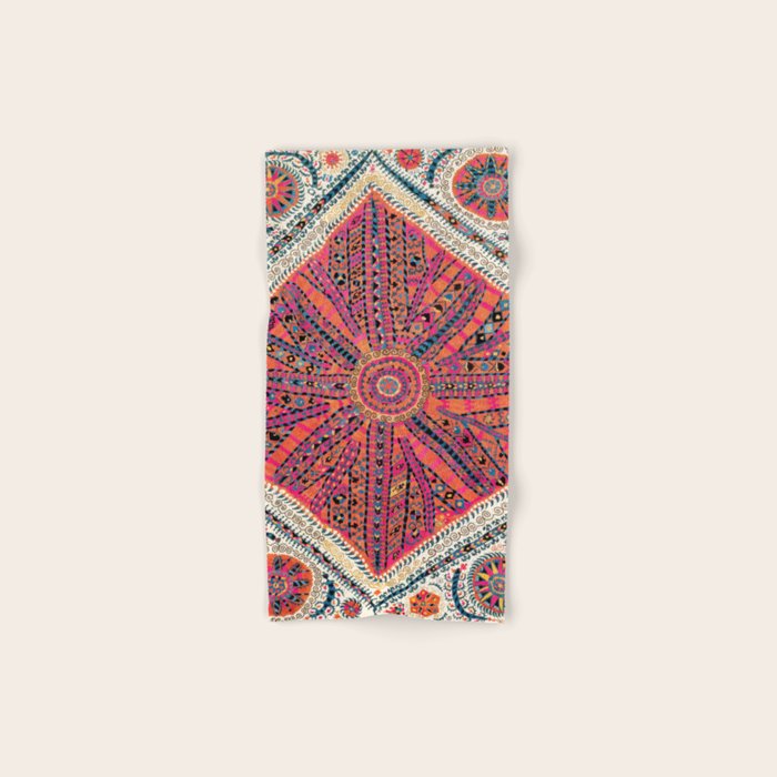 Large Medallion Suzani Bokhara Uzbekistan Embroidery Print Bath Towel Gallery Image 1