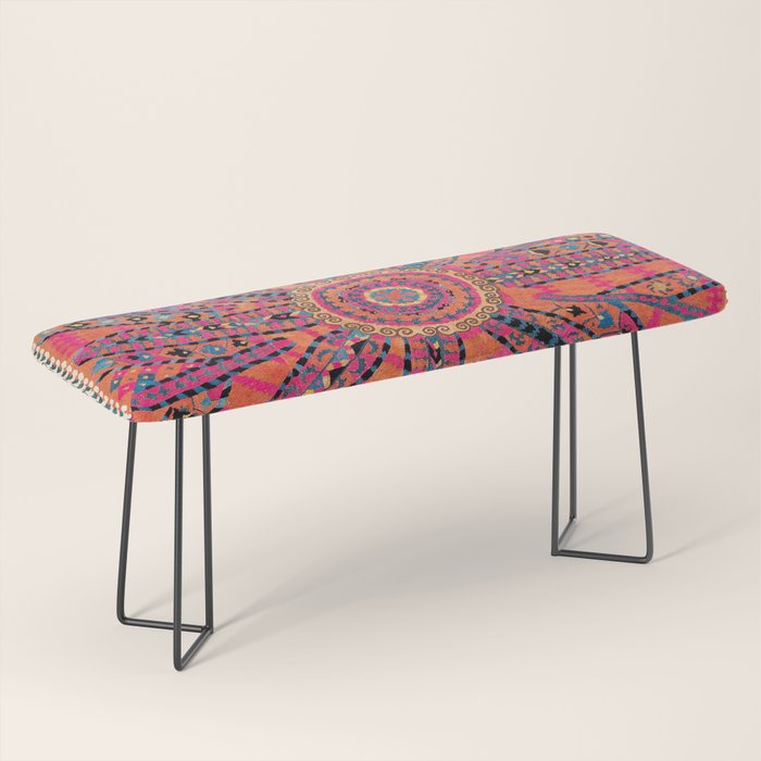 Large Medallion Suzani Bokhara Uzbekistan Embroidery Print Bench Gallery Image 1