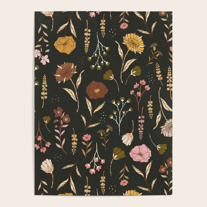Spring Garden Flower Collection - Charcoal Black Poster Gallery Image 1