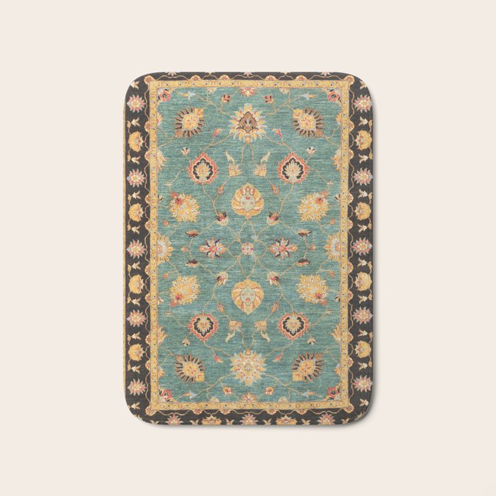 Oushak  Antique Gold Teal Turkish Rug Print Bath Mat Gallery Image 1