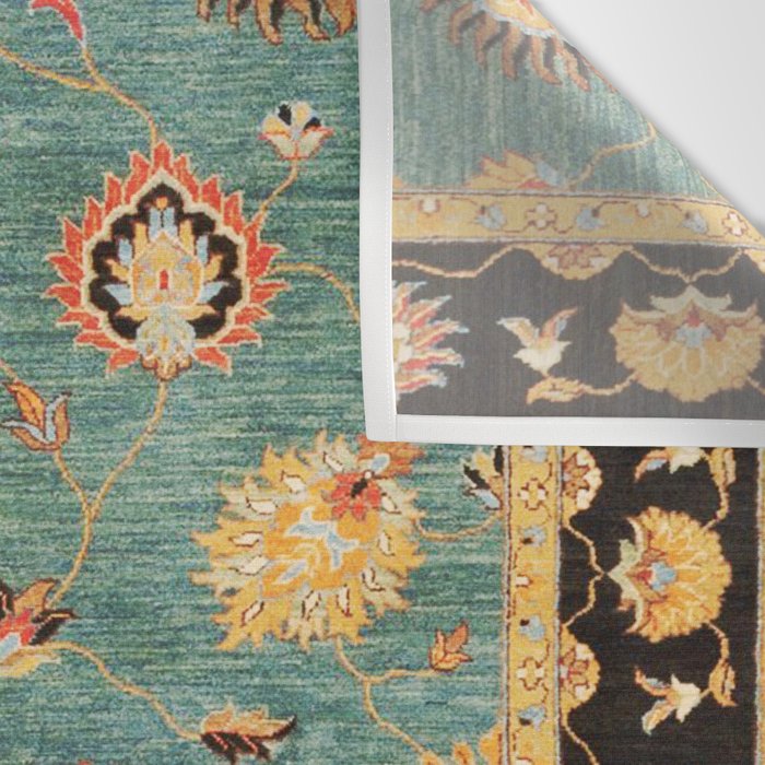 Oushak  Antique Gold Teal Turkish Rug Print Wall Tapestry Gallery Image 3