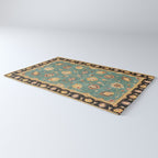 Oushak  Antique Gold Teal Turkish Rug Print Rug Gallery Image 3