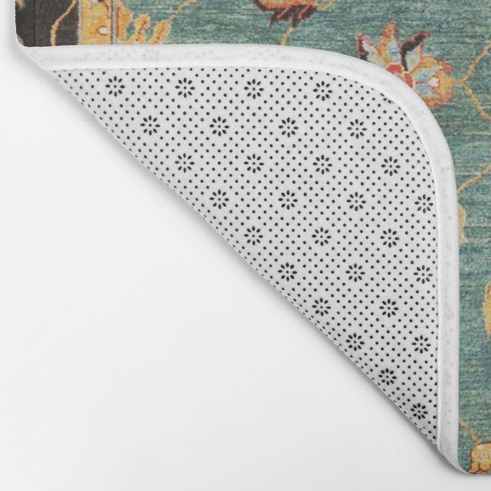 Oushak  Antique Gold Teal Turkish Rug Print Bath Mat Gallery Image 2