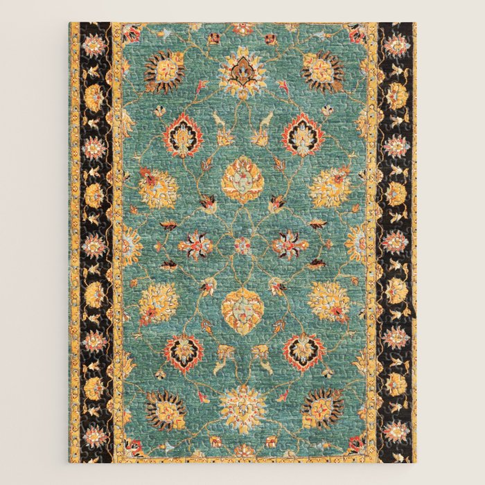 Oushak  Antique Gold Teal Turkish Rug Print Jigsaw Puzzle Gallery Image 1