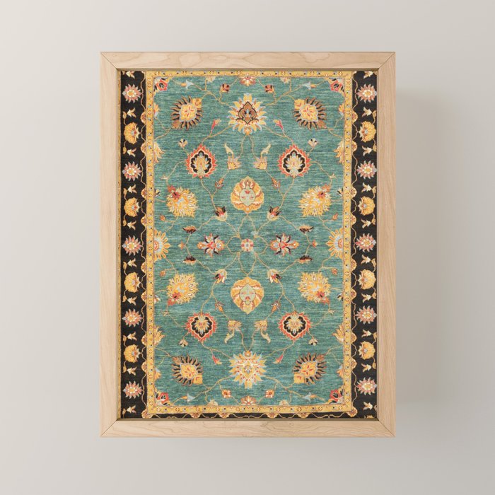 Oushak  Antique Gold Teal Turkish Rug Print Mini Art Print Gallery Image 1