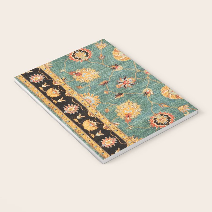 Oushak  Antique Gold Teal Turkish Rug Print Notebook Gallery Image 3