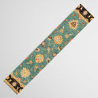 Oushak  Antique Gold Teal Turkish Rug Print Table Runner Gallery Image 3