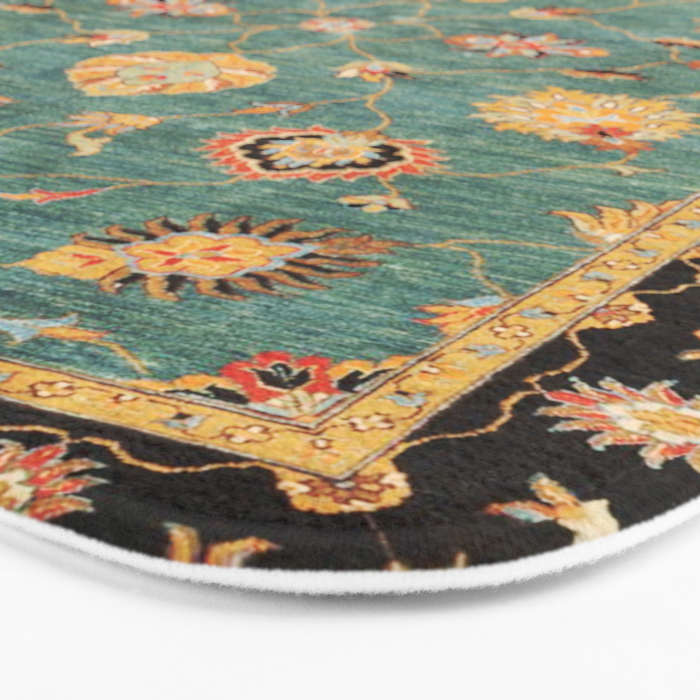 Oushak  Antique Gold Teal Turkish Rug Print Bath Mat Gallery Image 3
