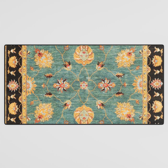 Oushak  Antique Gold Teal Turkish Rug Print Desk Mat Gallery Image 3