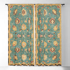 Oushak  Antique Gold Teal Turkish Rug Print Window Curtain Gallery Image 5