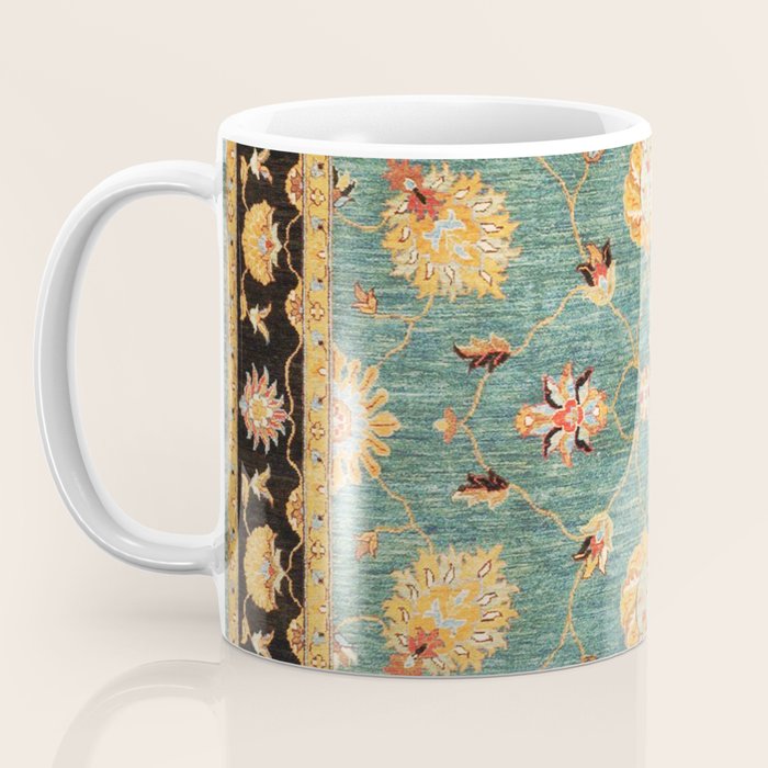 Oushak  Antique Gold Teal Turkish Rug Print Coffee Mug Gallery Image 3