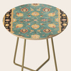 Oushak  Antique Gold Teal Turkish Rug Print Side Table Gallery Image 2