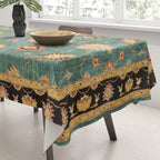 Oushak  Antique Gold Teal Turkish Rug Print Tablecloth Gallery Image 3