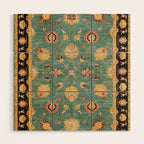Oushak  Antique Gold Teal Turkish Rug Print Wood Wall Art Gallery Image 1