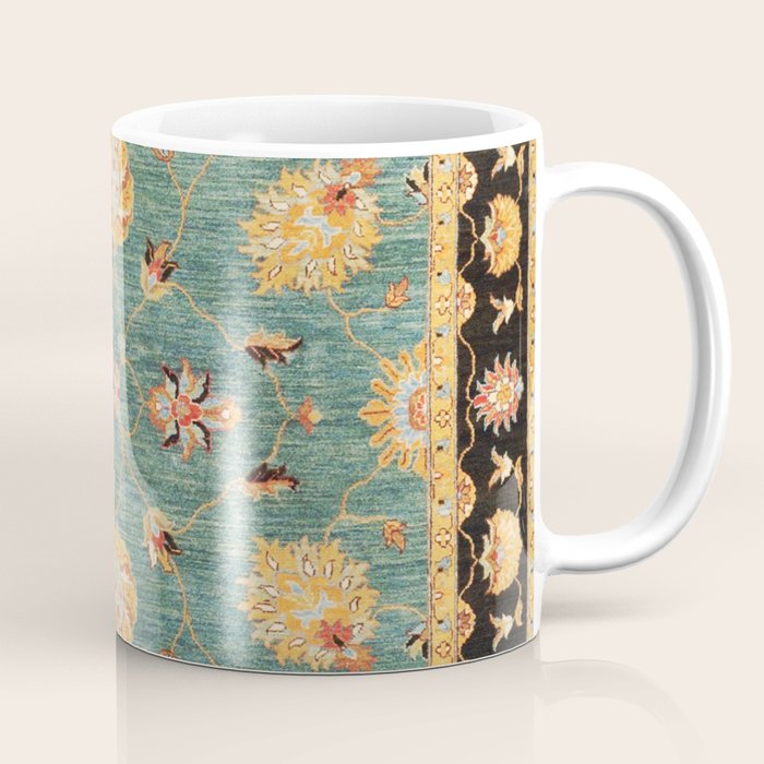 Oushak  Antique Gold Teal Turkish Rug Print Coffee Mug Gallery Image 1