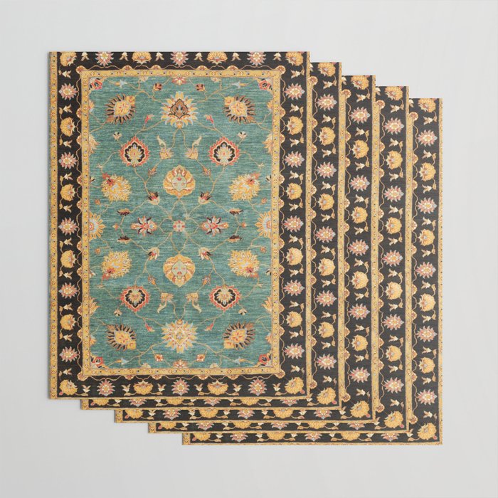 Oushak  Antique Gold Teal Turkish Rug Print Wrapping Paper Gallery Image 3