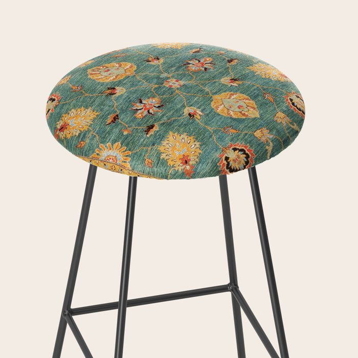 Oushak  Antique Gold Teal Turkish Rug Print Stool Gallery Image 2