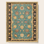 Oushak  Antique Gold Teal Turkish Rug Print Serving Tray Gallery Image 1