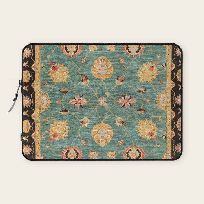 Oushak  Antique Gold Teal Turkish Rug Print Laptop Sleeve Gallery Image 1